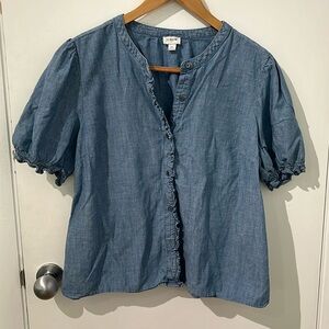 J. Crew Chambray blouse with smocked sleeves